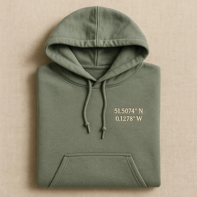 Embroidered First Date/Special Location Coordinates Hoodies