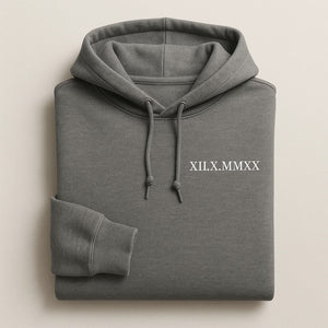 Printed Roman Numeral With Initial On Sleeves Hoodies