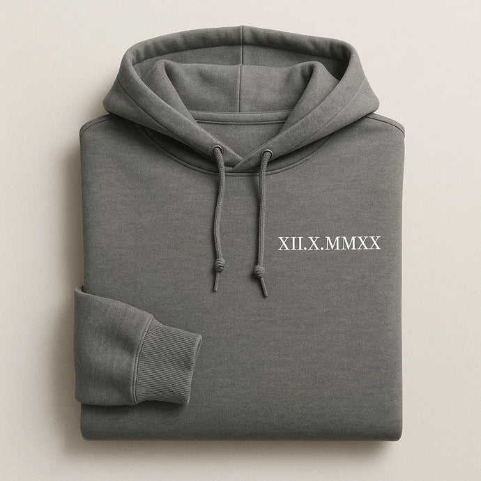 Printed Roman Numeral With Initial On Sleeves Hoodies