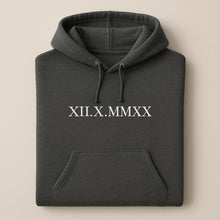 Load image into Gallery viewer, Embroidered Roman Numeral Across Chest With Initial Hoodies