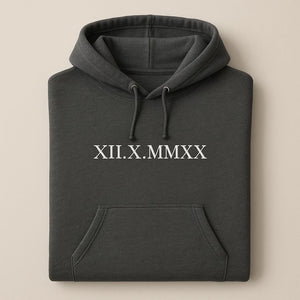 Embroidered Roman Numeral Across Chest With Initial Hoodies