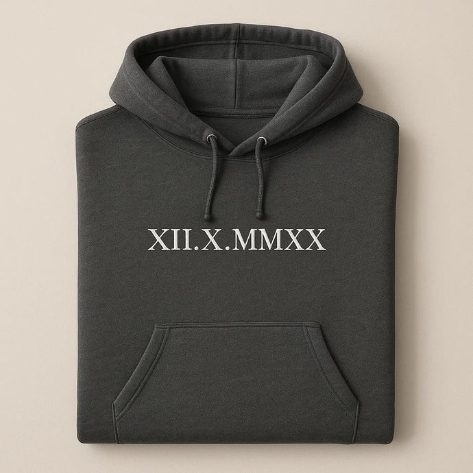 Embroidered Roman Numeral Across Chest With Initial Hoodies