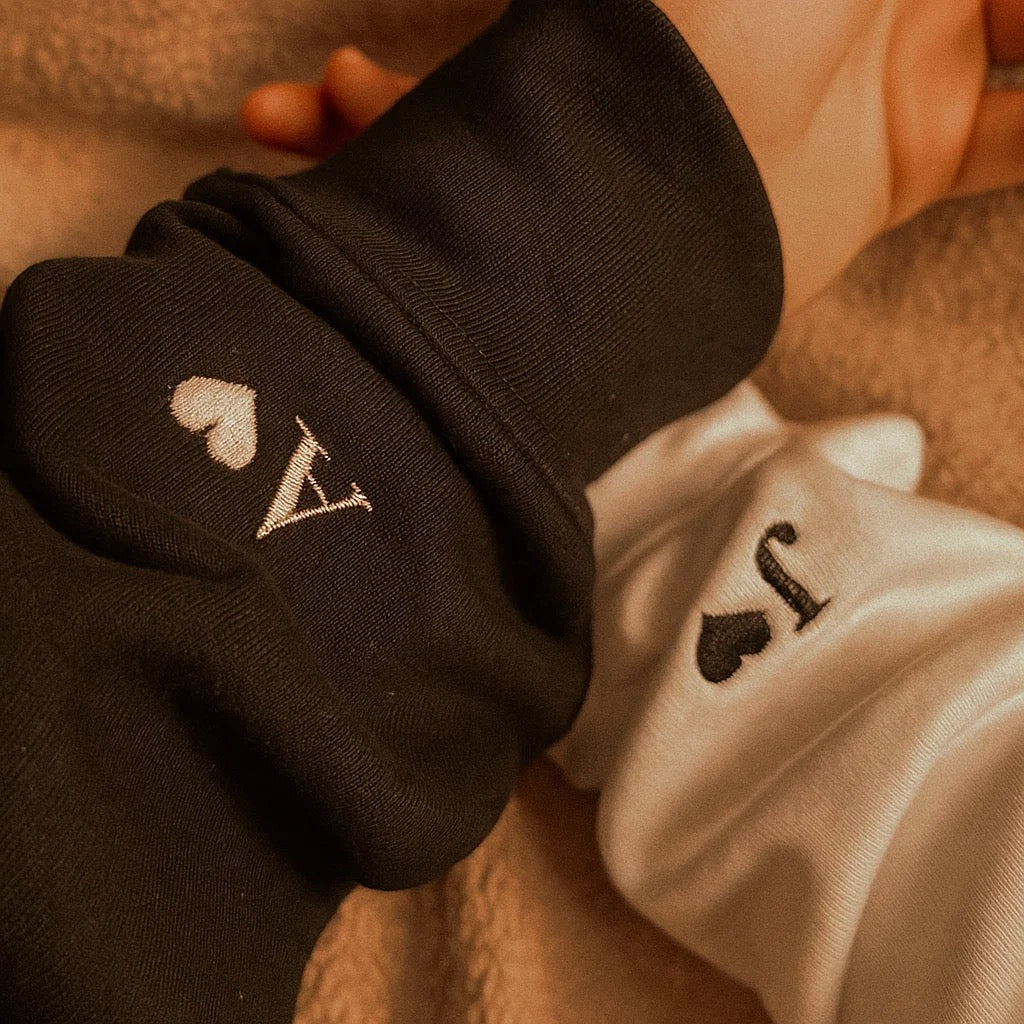 Boyfriend/Girlfriend Relationship Initial On Sleeve Hoodies