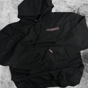 Printed Roman Numeral With Initial On Sleeves Hoodies