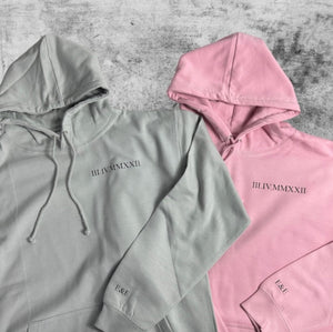Printed Roman Numeral With Initial On Sleeves Hoodies